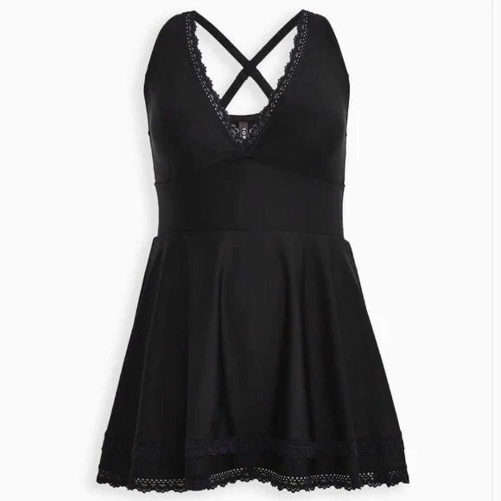 NWT Torrid Women's Plus Size 5X Lace Trimmed Wireless Black Swimsuit Swim Dress - Picture 6 of 12
